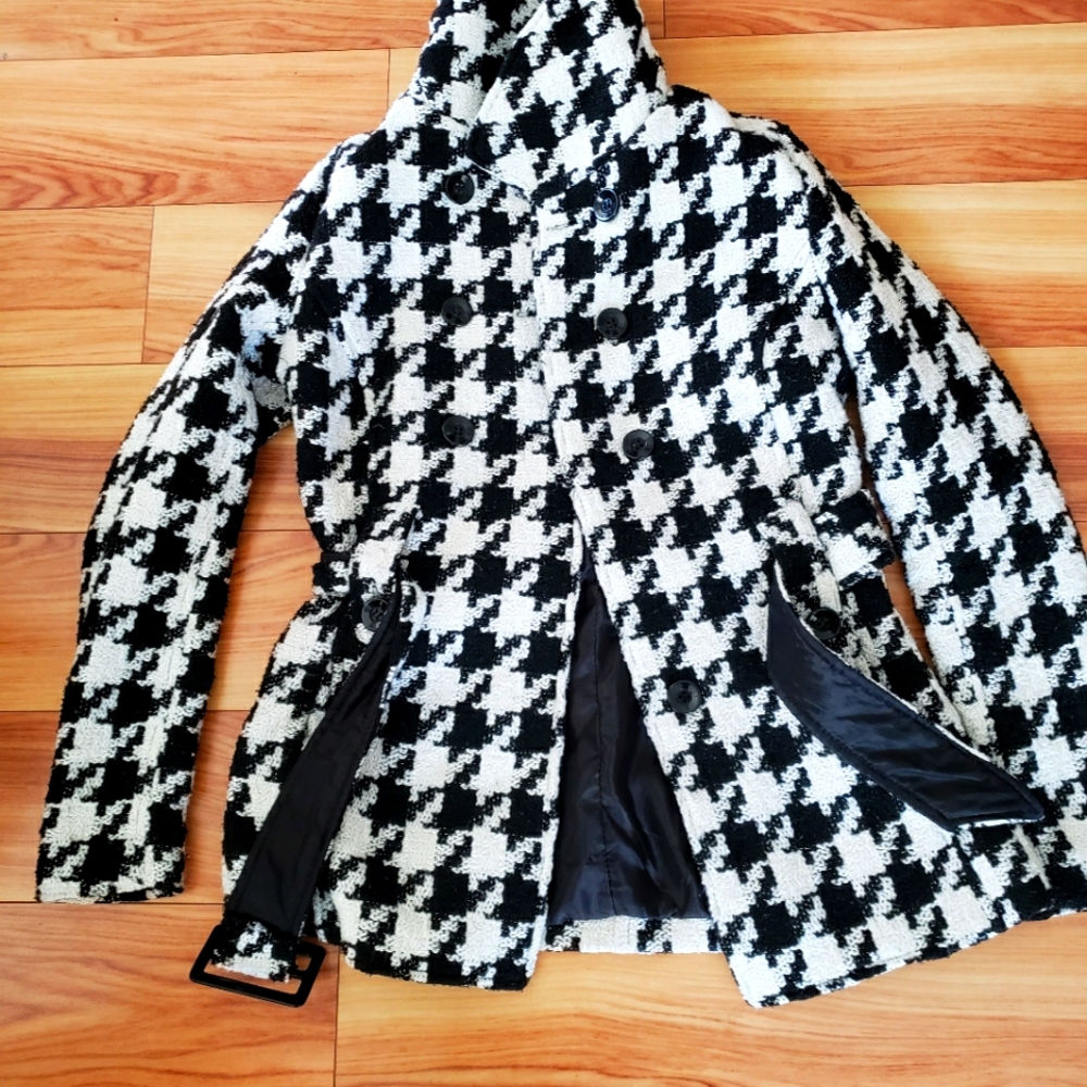 Black and White Patterned Trench Coat